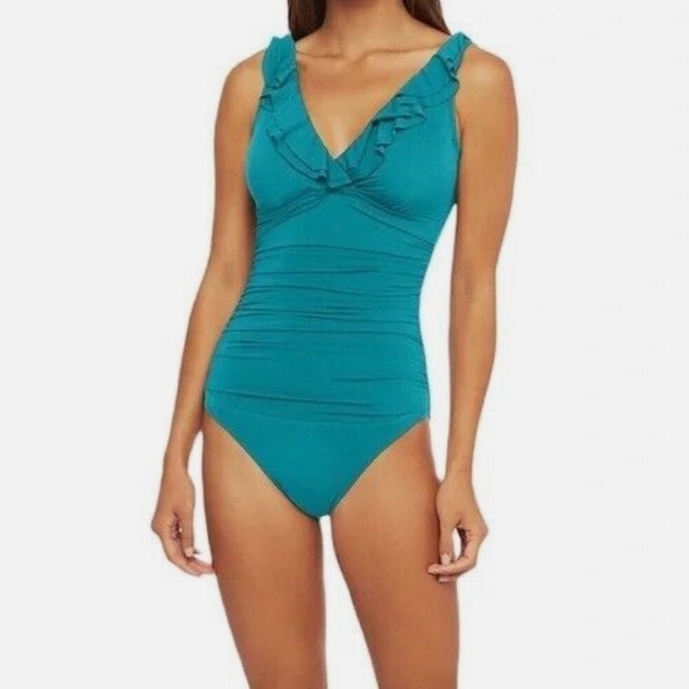 DKNY One Piece Ruffle V-Neck Bathing Swim Suit
Green Women’s Size 12 - Picture 2 of 14